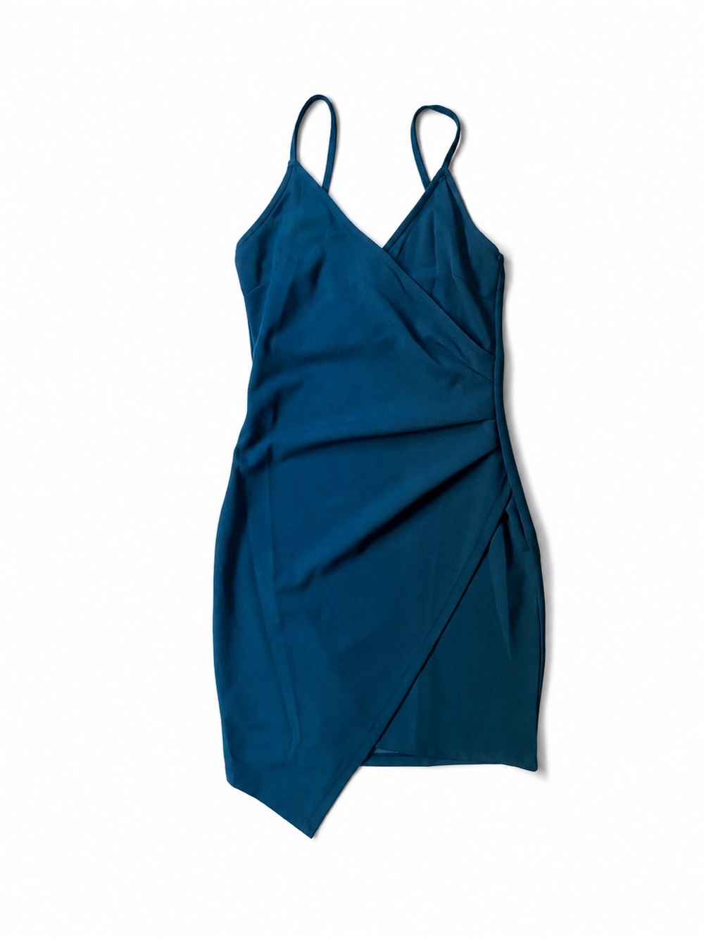 Sleek Deep Teal Wrap Mini Dress